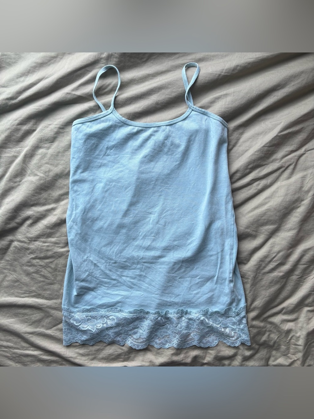Light Blue Lace-Hem Cami Tank Top